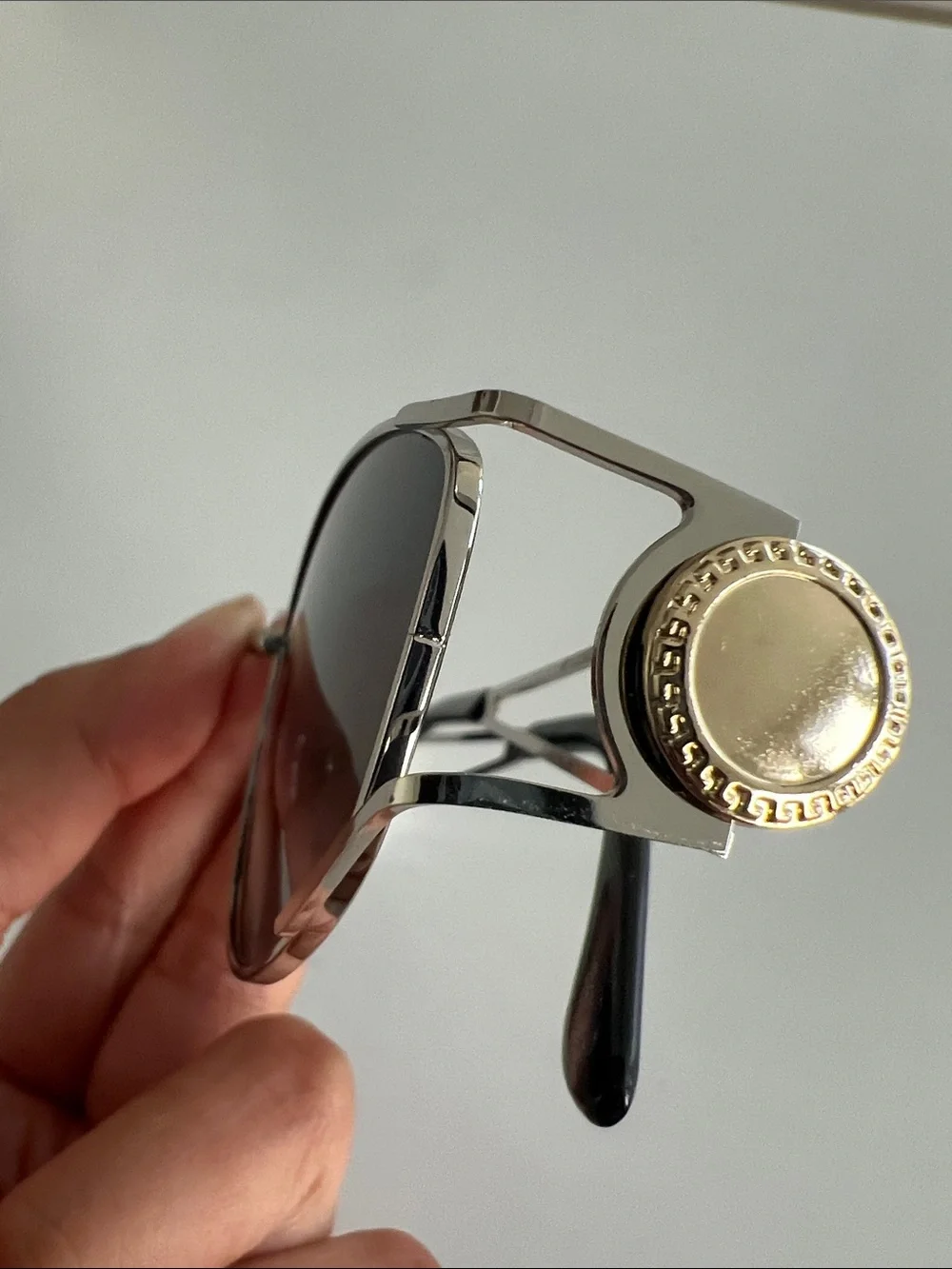 Men's Silver-Frame Sunglasses with Black Lenses